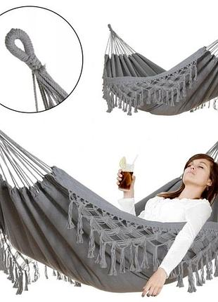 Великий двомісний міцний садовий гамак boho-гойдалка midas 150x200 xxl сірий