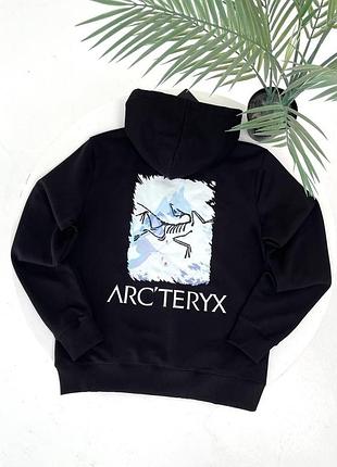 Чоловіче зимове худі arcteryx чорне кофта арктерикс з капюшоном на мікрофлісі xl (b)