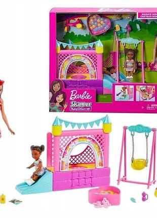 Barbie skipper лялька няня ігровий майданчик гойдалка надувний замок велосипед