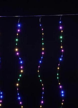 Xmas гирлянд (штора) 3m*3m) 300 led m-9 мультицветная (copper) на медной проволоке+соед(100) hs hs