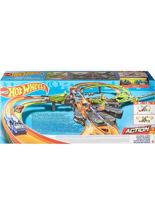 Hot wheels gfh87 super mega crash велика гоночна траса з 8 поворотами xxl 1,5 м набір з прискоренням іграшка для дітей від 5 років