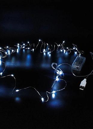 Xmas гірлянда usb + battery box 30 led 3 м (copper) мідного дроту (крапля роси) w white працює від батарейок + usb