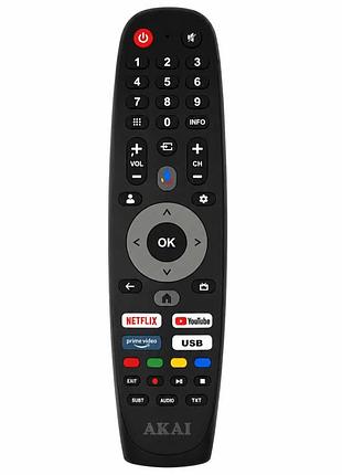 Пульт для телевізора akai smart tv з голосовим керуванням google assistant і кнопками швидкого доступу