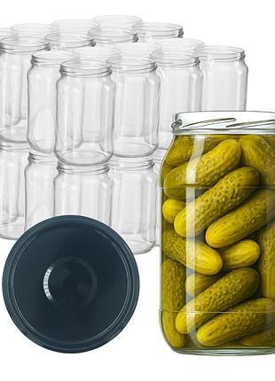 Набір 32 штук скляна банка 900 мл з чорною кришкою для консервування джему меду x32