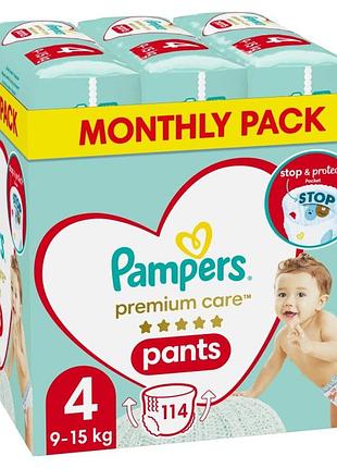 Підгузки-трусики pampers premium care 4 для дітей 9-15 кг 114 шт.