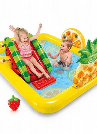 Басейн intex з гіркою для дітей великий 244x191x91 см водний майданчик