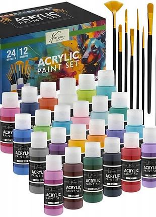 Набір для живопису акрилові фарби 24x59ml +12 великих художніх пензлів 36ел
