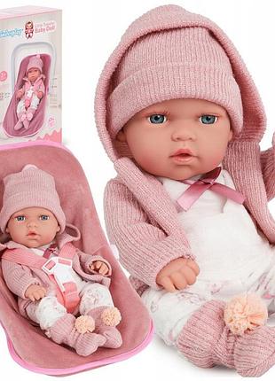 Лялька бебік 30см носилки дитяче крісло kinderplay рожевий одяг набір