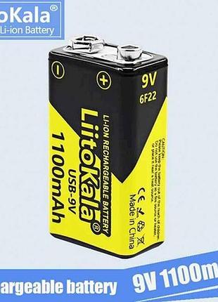 Аккумулятор крона 6f22 li-ion 1100mah 1шт usb-9v, оригинал тм liitokala