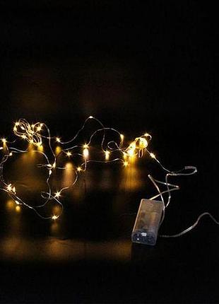 Xmas гірлянда usb + battery box 30 led 3 м (copper) мідного дроту (крапля роси) ww warm w працює від батарейок + usb