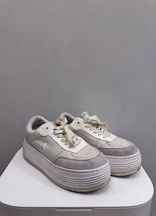 Кеди жіночі calvin klein jeans bold platf low mix mg media сірі, білі, розмір 36, довжина устілки 23 см