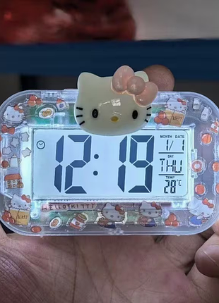 Електронний настільний годинник-будильник hello kitty прозорий рідкокристалічний