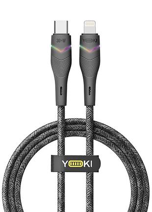Кабель для зарядки и обмена данными usb yoki yk-rg24 rgb series type-c to lightning 30w (3a/10v), 1.2 метра, черный