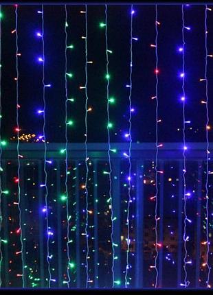 Гирлянда xmas usb + пульт водопад 2х3 м 200 led m-9 мульти на медной проволоке с соединителем