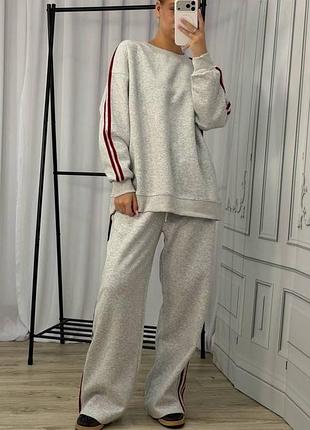 Жіночий прогулянковий костюм-двійка з лампасами тринитка меланж, s