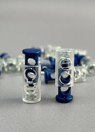 Фіксатор для шнура пластиковий, прозорий - 20 мм - синій