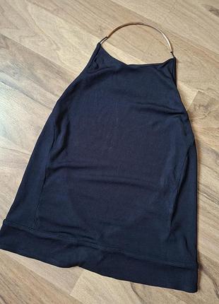 Черный топ халтер с кольцом и открытой спиной рубчик zara размер s