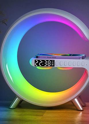 Настільна смарт-лампа нічник bt2301 rgb g-smart light з бездротовою зарядкою і bluetooth колонкою