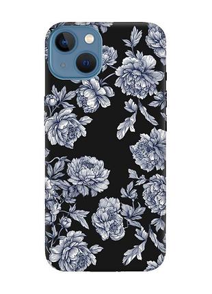 Матовий чорний чохол на apple iphone 13 нічні квіти (принт 432)