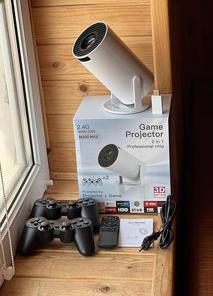 Проєктор led projector m300 max/hy300 4k uhd для домашнього кінотеатру з 2 джойстиками для ігор android 11+карта