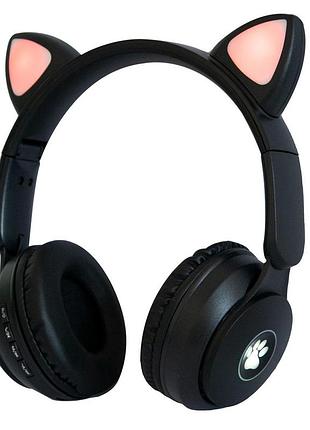Бездротові навушники bluetooth з підсвічуванням wireless headphones bluetooth st77m з вушками чорні