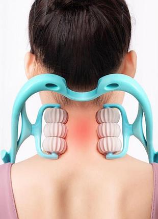 Ручний роликовий масажер 6 роликів для шиї та тіла hexiang neck massager блакитний