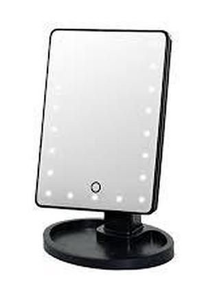 Зеркало с подсветкой большое 22 светодиода led для макияжа с usb large led mirror косметическое black черное