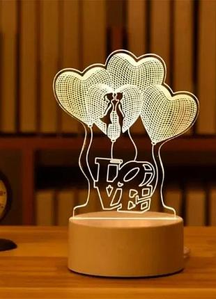 Светодиодная 3d-лампа от usb "love" creative visualization lamp