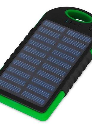 Зовнішній акумулятор power bank 10000 mah на сонячній батареї c led ліхтарем у захищеному корпусі чорно-зелений