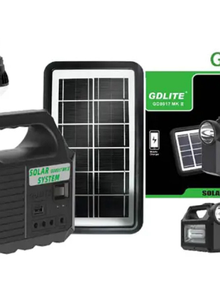 Ліхтар powerbank портативний gd 8017 mkii із сонячною панеллю і 3 лампами