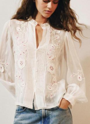 Трендовая стильная ажурная свободная блуза блузка рубашка корсетная zara вышивка вышиванка свободных рукава