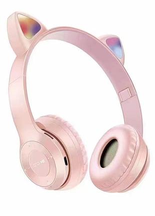 Навушники bluetooth з вушками та підсвічуванням cat miu star p47 пудрові