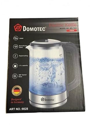 Электрический стеклянный чайник с подсветкой 1,7 л domotec ms 7943
