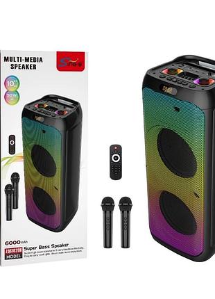 Бездротова підлогова караоке-колонка sps zqs10208 50w, 2х10", rgb-підсвітка, з двома мікрофонами та пультом