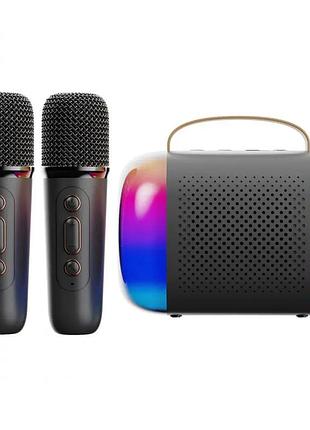 Портативная колонка k21-2 караоке с 2 беспроводными микрофонами, bluetooth, fm, usb/sd и эффектами