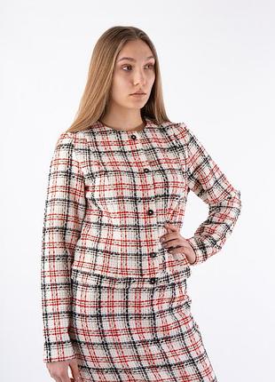 Жакет женский в клетку укороченный белый/красный, s