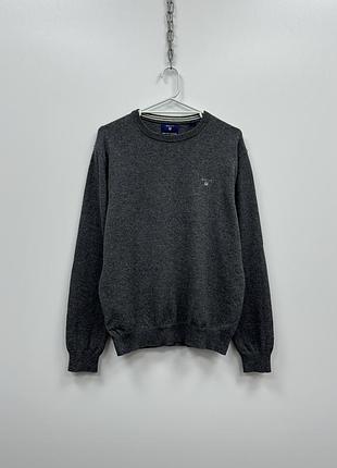Шерстяний светр кофта gant super fine lambswool crew neck sweater dark grey