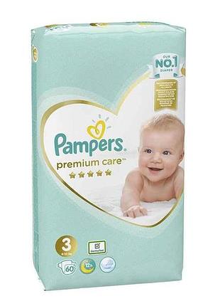 Пiдгузки premium care № 3 midi (6-10кг) економ 60шт тм pampers