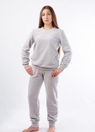 Женский флисовый однотонный костюм св.серый, xs