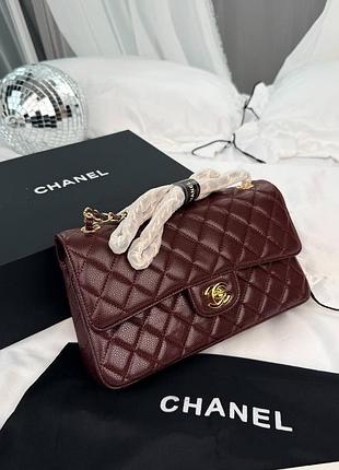 Женская сумка премиум classic 25 flap caviar bordo with gold hardware
