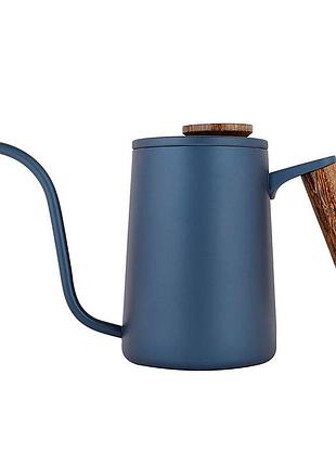 Чайник для заварювання кави choxila 11625 dark blue 600 мл із довгим носиком і кришкою нержавіюча сталь