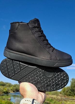 Черные нубуковые утепленные ботинки высокие кеды ecco street tray k gore-tex, 36р.