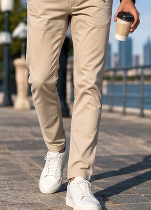 H&amp;m slim fit мужские брюки 34/32 бежевые