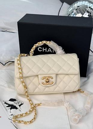 Женская сумка премиум classic flap top handle caviar cream with gold