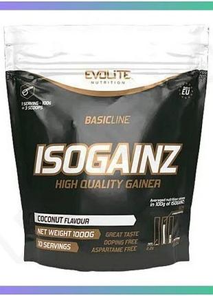 Гейнер evolite nutrition isogainz 1 кг кокос білково-углеводна добавка для набору м'язової маси та від sku_cn14839-5