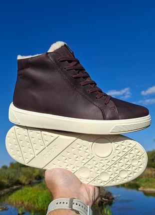 Темно-бордові нубукові утеплені черевики високі кеди ecco street tray k gore-tex, 39р.