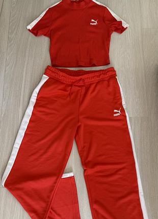 Спортивний костюм жіночий puma червоний з білими смужками