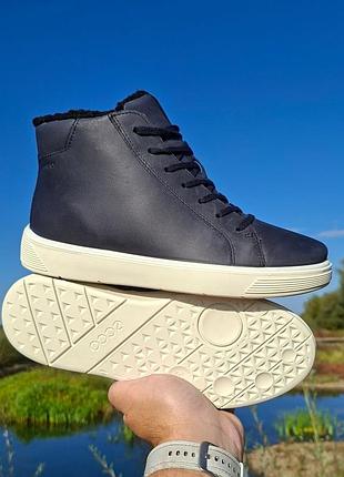 Темно-сині нубукові утеплені черевики високі кеди ecco street tray k gore-tex, 37р.