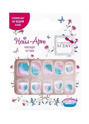 Накладные ногти детские на липкой основе многоразовые (10шт) aquarelle t19425 тм lukky
