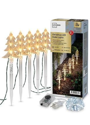 Уличные светодиодные колышки-елки livarno home 15 led (5 шт), теплый белый свет, на батарейках с таймером